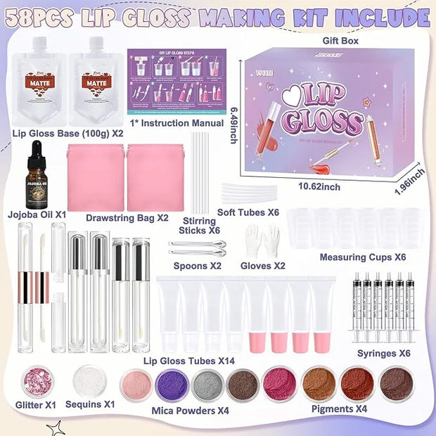 Lip Gloss Making Kit, Make Your Own Lip Gloss Kit, DIY Lip Gloss Making Supplies, Moisturizing Glitter Lip Kit Lipgloss Ma...