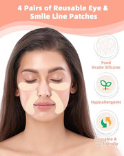 Reusable Eye and Smile Line Patches - 4 Pairs Silicone Under Eye Patches and Nasolabial Folds Patches, Reusable Eye Mask, ...