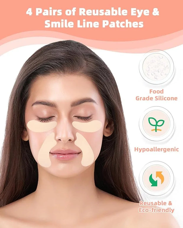 Reusable Eye and Smile Line Patches - 4 Pairs Silicone Under Eye Patches and Nasolabial Folds Patches, Reusable Eye Mask, ...