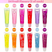 Expressions 24pc Lip Gloss Set, Flavored Lipgloss Squeeze Tubes with Carrying Case, Lip Gloss Set Value Pack, Assorted Fru...
