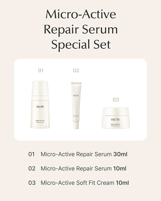 SU:M Micro-Active Repair Serum Set (3-piece set) - Hydrating and Calming Korean Skincare Serum for Sensitive and Acne-Pron...