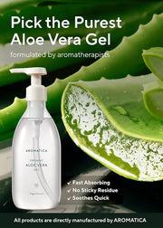 AROMATICA Organic Aloe Vera Gel 10.14oz/300ml, After Sun Care And Sunburn Relief with Pure Aloe Vera Gel Face&Hair, Sun Bu...