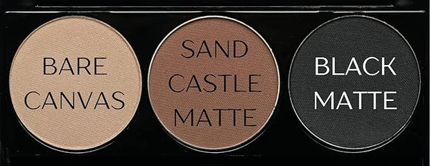 Matte Black, Medium Brown and Off White Vegan Eyeshadow Trio Palette; Talc, Paraben & Cruelty Free - Product Image