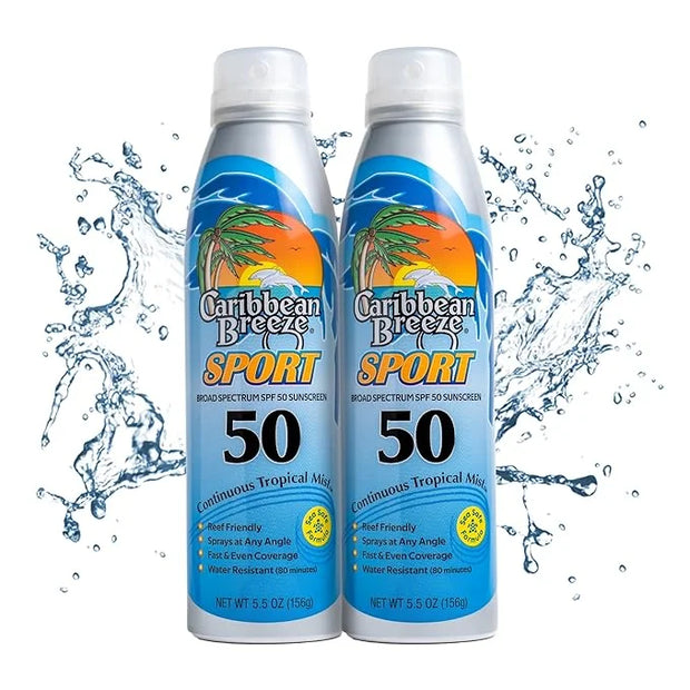 Caribbean Breeze Continuous Tropical Mist SPF 50 Sunscreen Spray Sport, Reef Safe Sunscreen, Up to 80 Minutes Water Resist...