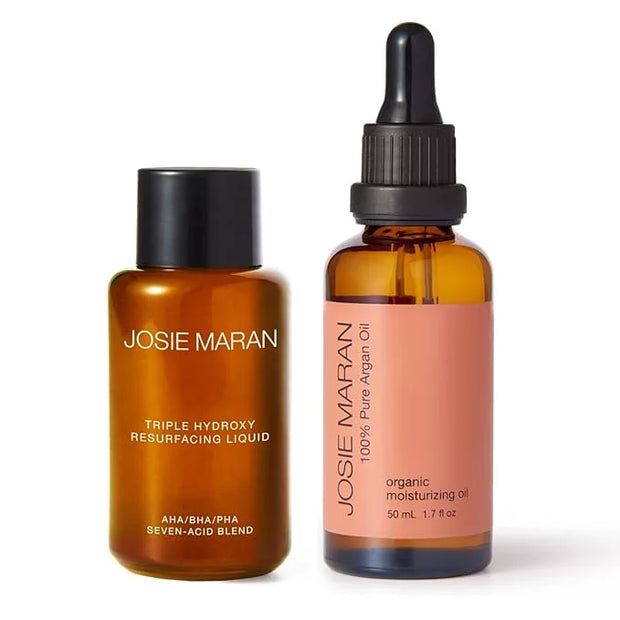 Josie Maran Pure Argan Oil + Liquid Exfoliant Kit - Anti Aging Hyperpigmentation Treatment & Hydrating Argan Oil for Dry S...