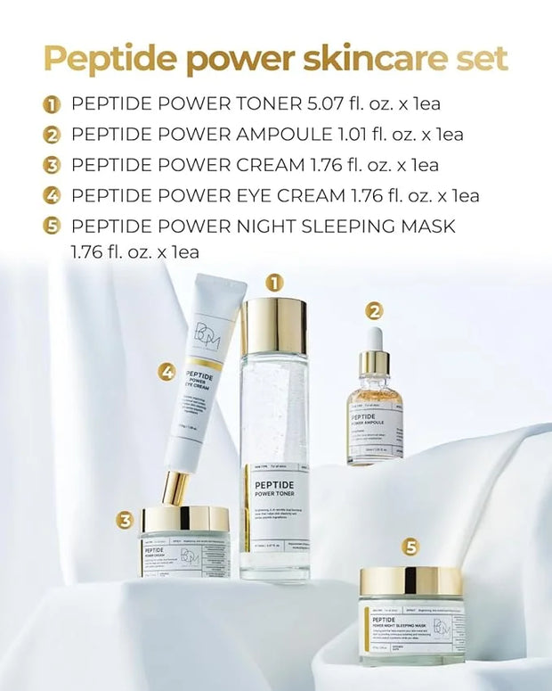 BOM COSMETICS A Set of Peptide Power Skincare With 5 Kinds of Items (Toner, Ampoule, Cream, Eye Cream, Sleeping Mask), 24K...