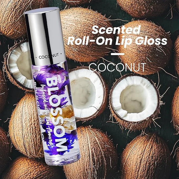Blossom Roll on Lip Gloss, Scented Clear High Shine Moisturizing Lip Oil, Non Sticky, Infused with Real Flowers, Made in U...