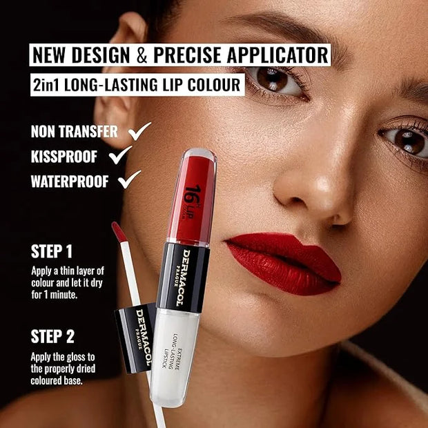 Dermacol NEW 16-Hour Lip Colour, Highly Pigmented Glossy Lip Stain, Two-Phase Lip Plumper Gloss, Kissproof Lip Makeup Prod...