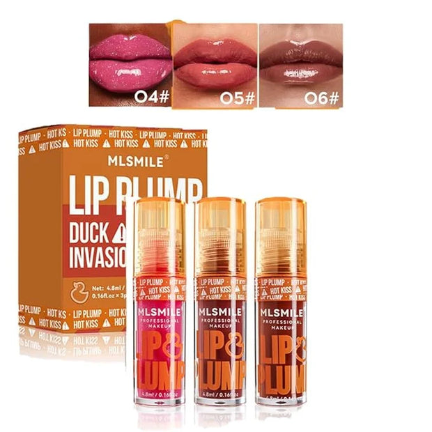 3 Colors Duck Lip Plumper Gloss, Glitter Shine Primer Lip Tint Korean Clear Plumping Lip Gloss, High Pigment No Sticky Lip...