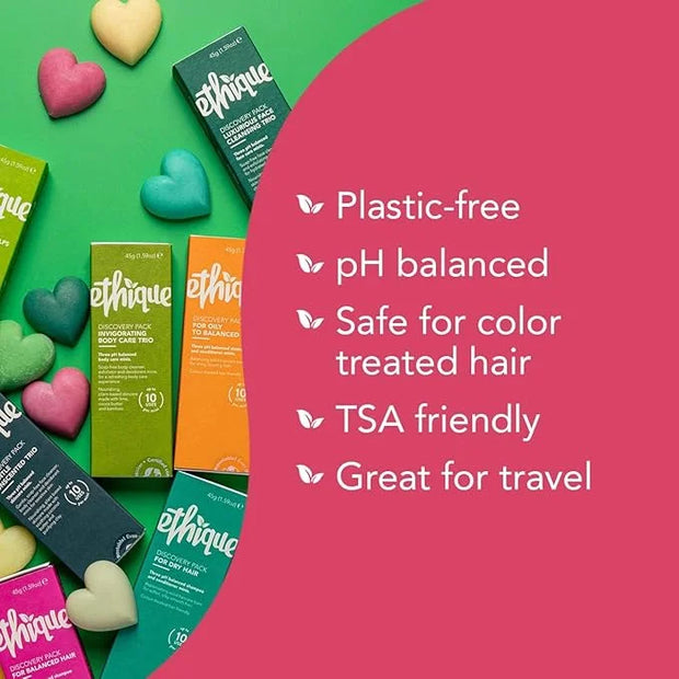 Ethique Discovery Pack for Balanced Hair - Shampoo & Conditioner - Plastic-Free, Vegan, Cruelty-Free, Eco-Friendly, 3 Trav...