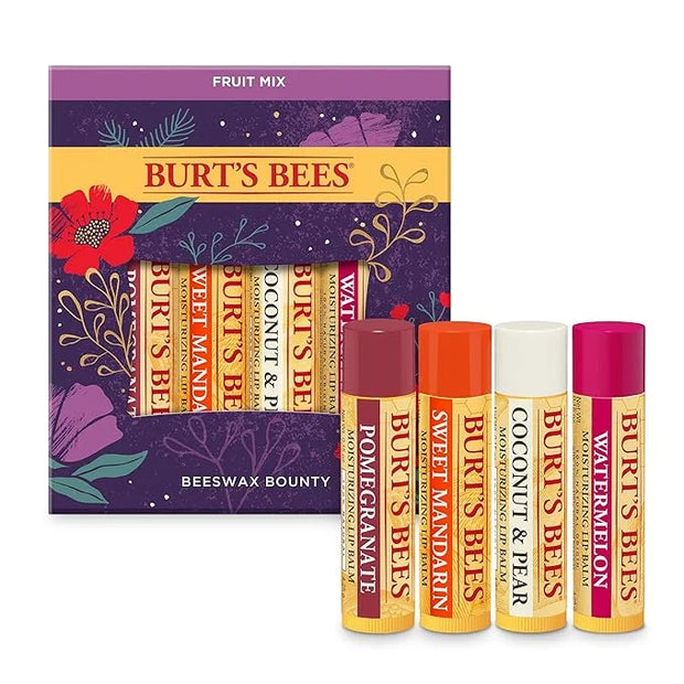 Burt’s Bees Holiday Gift, 4 Lip Balm Stocking Stuffer Products, Beeswax Fruit Set - Pomegranate, Sweet Mandarin, Coconut a...
