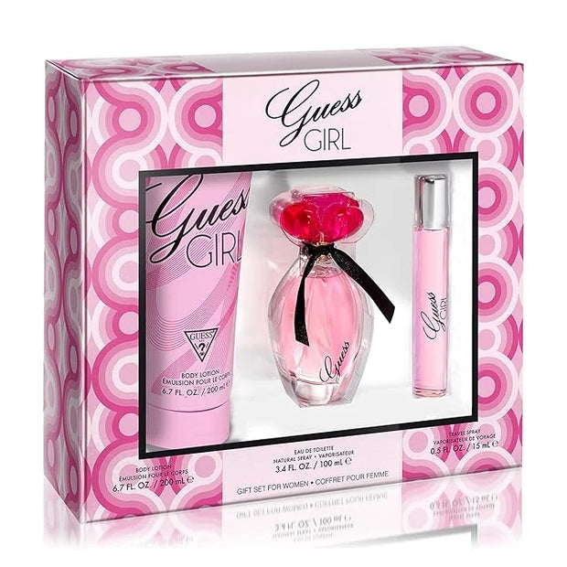 Guess Girl Eau de Toilette 3 Piece Gift Set - Perfume Spray 3.4 Fl. Oz., Travel Spray 0.5 Fl. Oz., & Body Lotion 6.7 Fl. O...