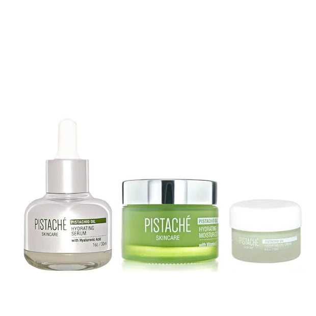 Pistaché Skincare Pistachio Oil Ultimate Face Trio Set + Eye Cream, Hyaluronic Acid Face Serum & Face Moisturizer + Hydrat...