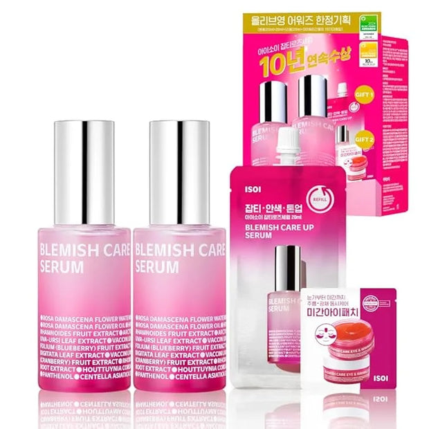 ISOI Blemish Care Up Serum Triple Set, Korean Skin Care for Glass Skin Radiance, Includes 2 Full Size & 1 Refill Serums, E...