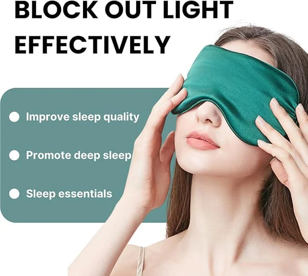 Silk Satin Sleeping Eye Mask, Dark Green Sleep Eye Mask Night Blindfold for Women and Men, Soft Breathable Blackout Eyesha...
