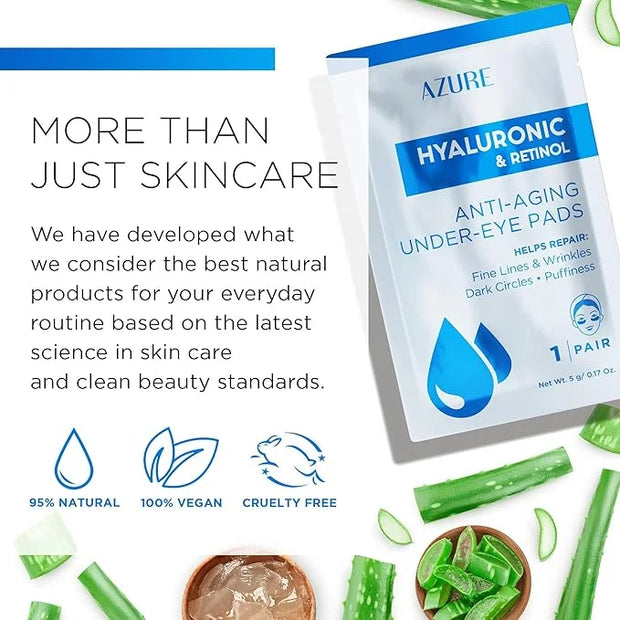 AZURE Hyaluronic & Retinol Anti Aging Under Eye Pads- Moisturizing & Rejuvenating Eye Mask Patches - Reduces Fine Lines, W...