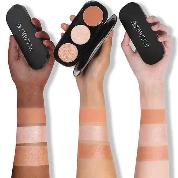 FOCALLURE Blush and Highlighter Palette,3 in 1 Makeup Powder Cruelty-Free Matte Blush,Shimmer Illuminator Highlighters for...