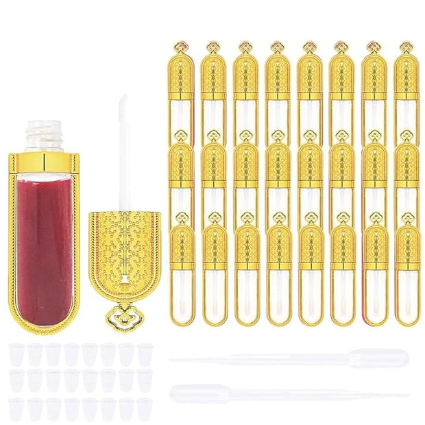 COSIDEA 24 PCS Refillable Empty 5ml GOLD Crown Lip Gloss Tubes with Wand，Cute Lipgloss Containers， DIY Lip Gloss Making Ki...