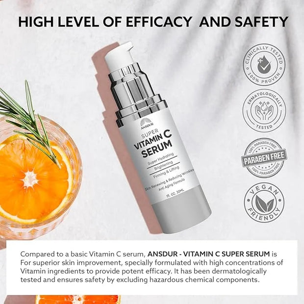 ANSDUR Super Vitamin C Serum for Women over 70: Hyaluronic Acid Serum for Face, Dark Spot Remover and Wrinkle Reduction - ...