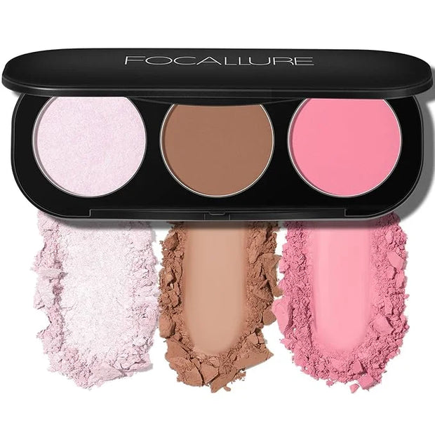FOCALLURE Blush and Highlighter Palette,3 in 1 Contour Palette,Cruelty-Free Matte Bronzer Powder,Shimmer Illuminator Highl...