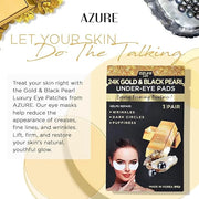 AZURE 24K Gold & Black Pearl Luxury Firming Under Eye Pads - Moisturizing & Restoring Eye Mask Patches - Reduces Fine Line...