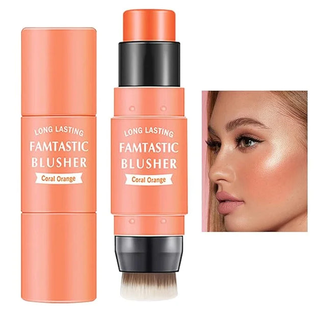 Cream Blush Stick with Brush,Waterproof Multi Cream Makeup Stick,Lightweight,Long-lasting,2 in 1 Multi Blush for Cheeks & ...