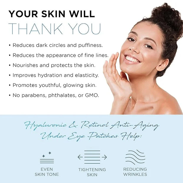 AZURE Hyaluronic & Retinol Anti Aging Under Eye Pads- Moisturizing & Rejuvenating Eye Mask Patches - Reduces Fine Lines, W...