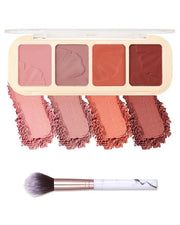 Matte Face Blush Palette Kit with Brush-4 Colors Pink Purple Orange Silky Mineral Blendable Blusher Contour Powder for Che...