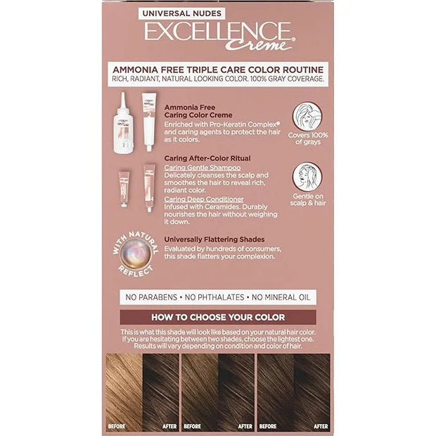 L’Oreal Paris Excellence Universal Nudes Permanent Hair Color, Ammonia Free Hair Dye for Gray Hair Coverage, 5N Natural Br...