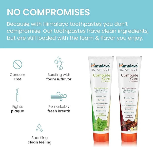 Himalaya Botanique Complete Care Toothpaste, Peppermint and Cinnamon - Fluoride Free Toothpaste for Clean Teeth & Fresh Br...