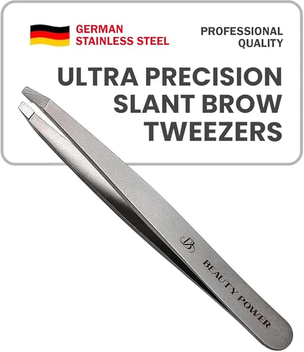 Professional Tweezers - Slant, Durable Lightweight German Stainless Steel, Ultra Precision Tweezers for Eyebrows, Facial H...