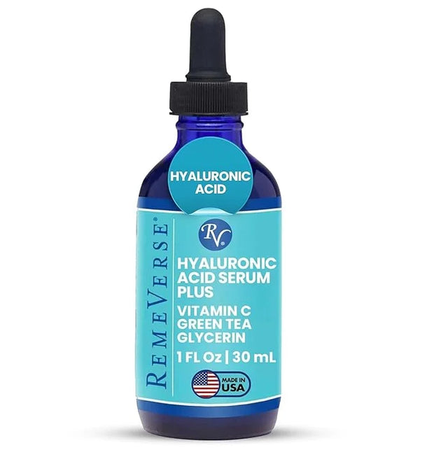 RemeVerse Hyaluronic Acid Serum with Vitamin C & Green Tea Extract - 100% Pure Formulation for Face, Lips & Décolleté - In...