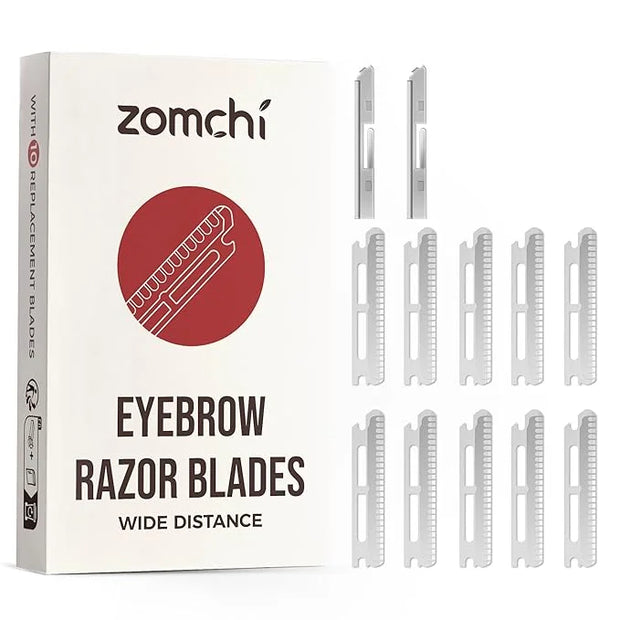 ZOMCHI Dermaplaning Razor Refills, Set of 10 Replacement Blades, Wide Distance, Metal, Plastic Free, Eyebrow Razor Blades ...