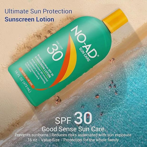 NO-AD SPF 30 Sunscreen Lotion | Broad Spectrum UVA/UVB Protection Water Resistant | Octinoxate & Oxybenzone Free with mois...