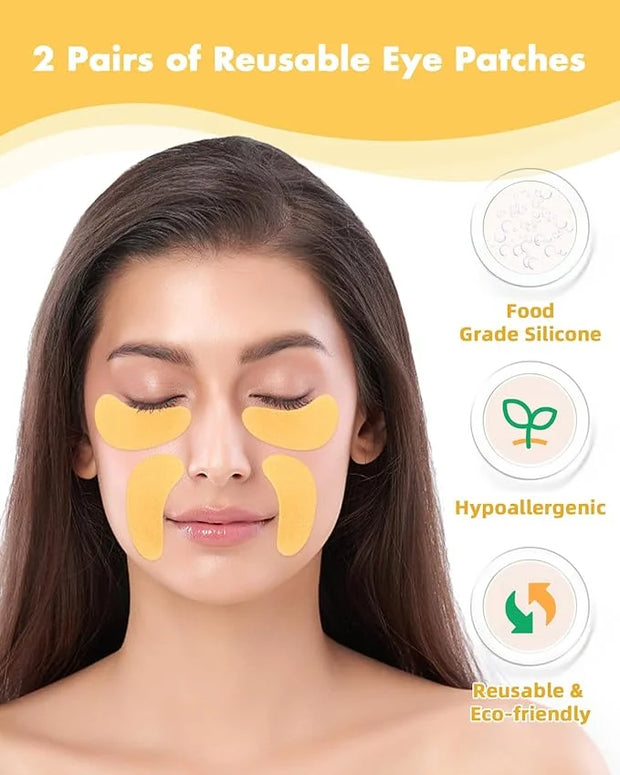2 Pairs Reusable Under Eye Wrinkle Patches Silicone Mask, Plump Fine Lines & Wrinkles, with Metal Eye Cream Applicator, Ti...