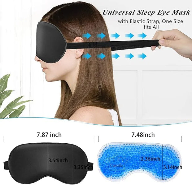 Eye Mask, Cooling Sleep Mask Gel Eye Mask for Sleeping, Black Silk Sleeping Mask for Travel, Gifts for Men Women, Stocking...
