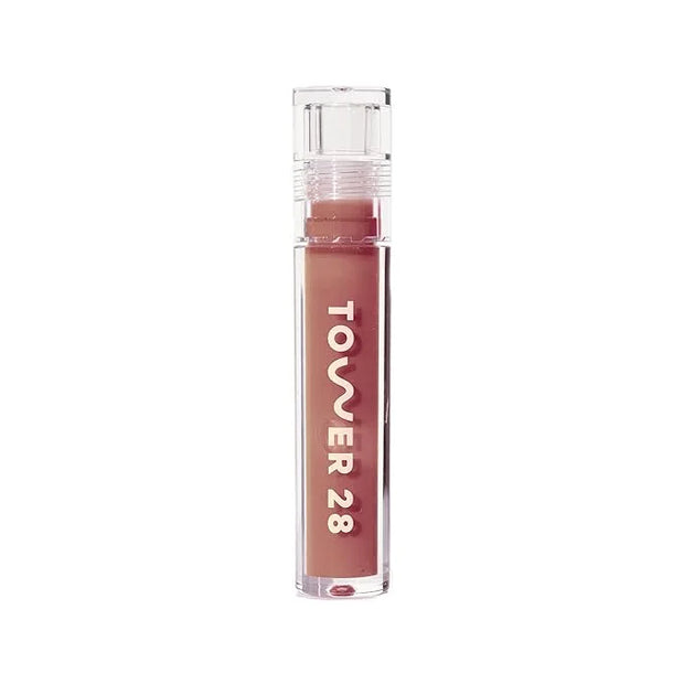 Tower 28 ShineOn Milky Lip Jelly, CASHEW, Non-Sticky, Hydrating Vegan Lip Gloss in Milky Rosy Brown, Apricot and Raspberry...