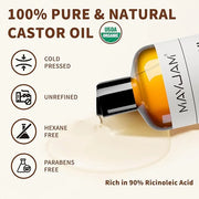Organic Castor Body Oil: Cold Pressed 16OZ USDA Certified 100% Pure Organic Castor Oils for Hair Growth&Skin Oil for Eyebr...