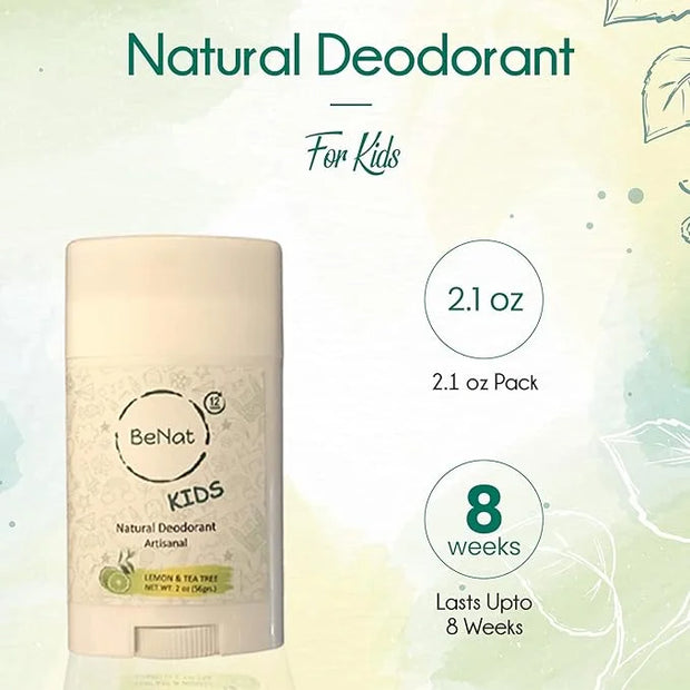 2-Pack All Natural Deodorant For Kids and Teens 100% Natural Aluminum-Free Carcinogen Free Kids Deodorant For Boys and Gir...
