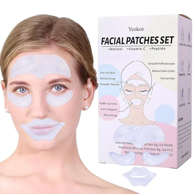 Forehead Wrinkle Patches,Under Eye Patches and Lip Mask 30 PCS. Face Masks Skincare With Retinol Serum For Anti-aging Puff...