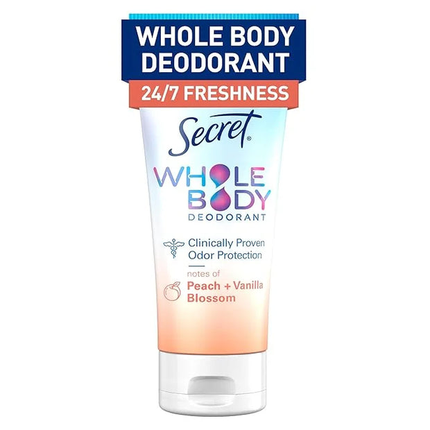 Secret Whole Body Deodorant Cream for Women, Peach & Vanilla Blossom Scent, Aluminum Free Deodorant, 72 HR Odor Protection...