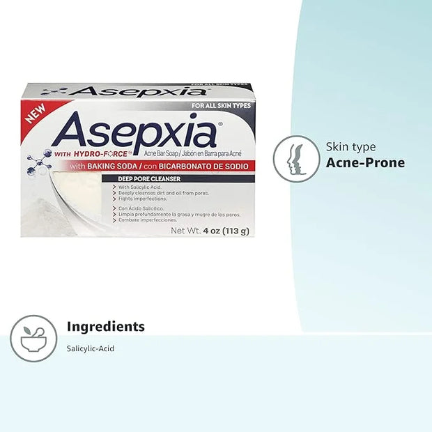 Asepxia Deep Cleansing Acne Treatment Bar Soap with Baking Soda and 2% Salicylic Acid, 4 Ounce - Product Image
