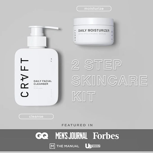 CRVFT 2-Step Men’s Facial Care Kit | Aloe Vera Face Wash 3oz | Hyaluronic Moisturizer 1oz | 2 Piece Complete Daily Face Ca...