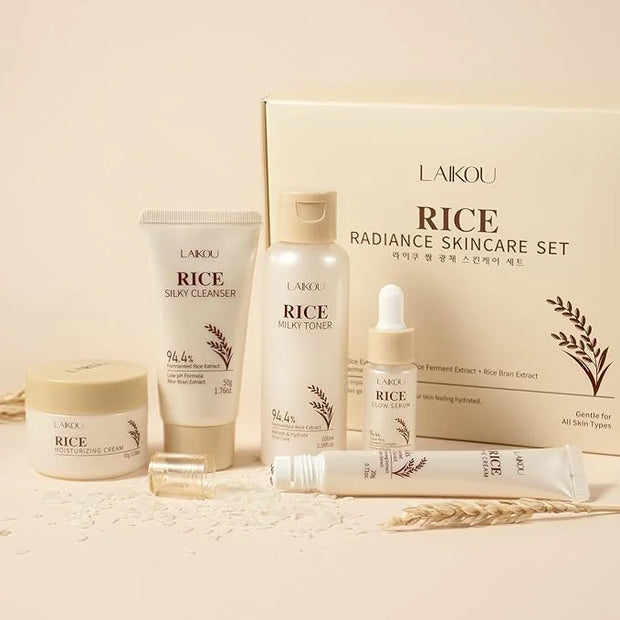 Skin Care Set, Korean Skin Care with Rice Cleanser, Toner, Serum, Eye Serum, Moisturizing Cream 5pcs for Women Teen Girls ...