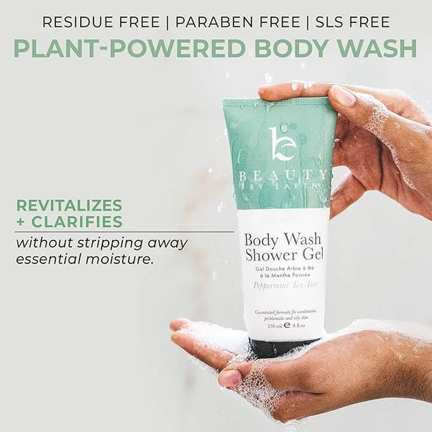 Beauty by Earth Peppermint Tea Tree Oil Shower Gel Body Wash - Made in USA with Organic & Natural Ingredients, Mens Body S...