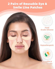 Reusable Eye and Smile Line Patches - 2 Pairs Silicone Under Eye Patches and Nasolabial Folds Patches, Reusable Eye Mask, ...