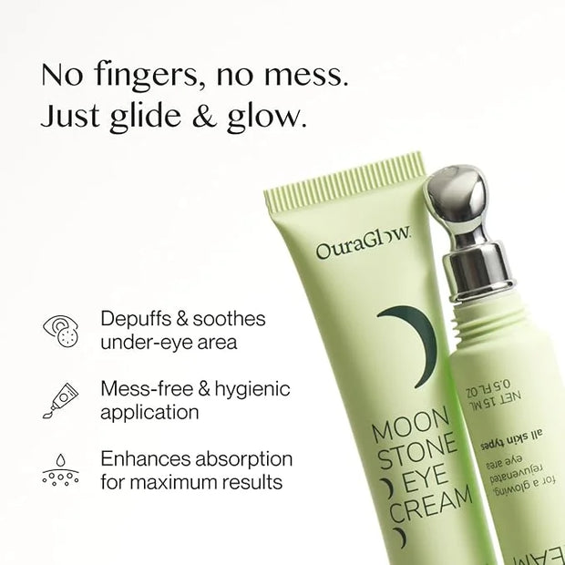 Caffeine Eye Cream for Dark Circles and Puffiness – Moonstone Under Eye Cream with Cooling Tip, Retinol, Hyaluronic Acid &...
