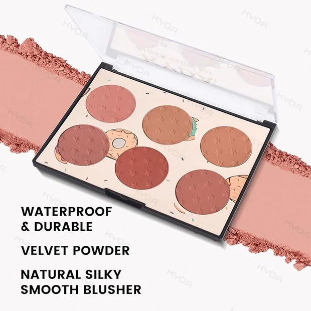 KYDA 6 Colors Blush Palette, Matte and Shimmer Blush Palette, Smooth Blendable Powder, Multiuse Blusher Makeup with Contou...