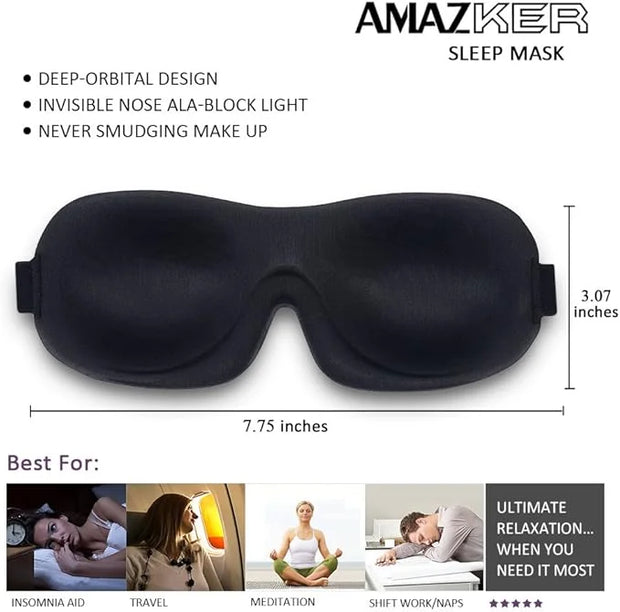 Sleep Mask 2 Pack, Invisible Alar Deep Orbit 3D Eye Mask Ultra Lightweight & Comfortable Sleeping Mask for Side Sleeper, S...