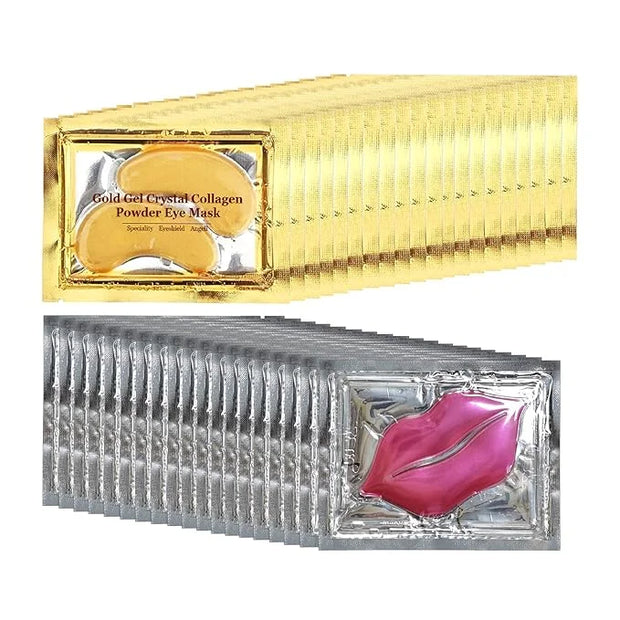 Adofect 40 Pairs Under Eye Patches and Lip Mask 24K Gold Eye Mask for Puffy Eyes Collagen Lip Masks and Crystal Eye Mask R...